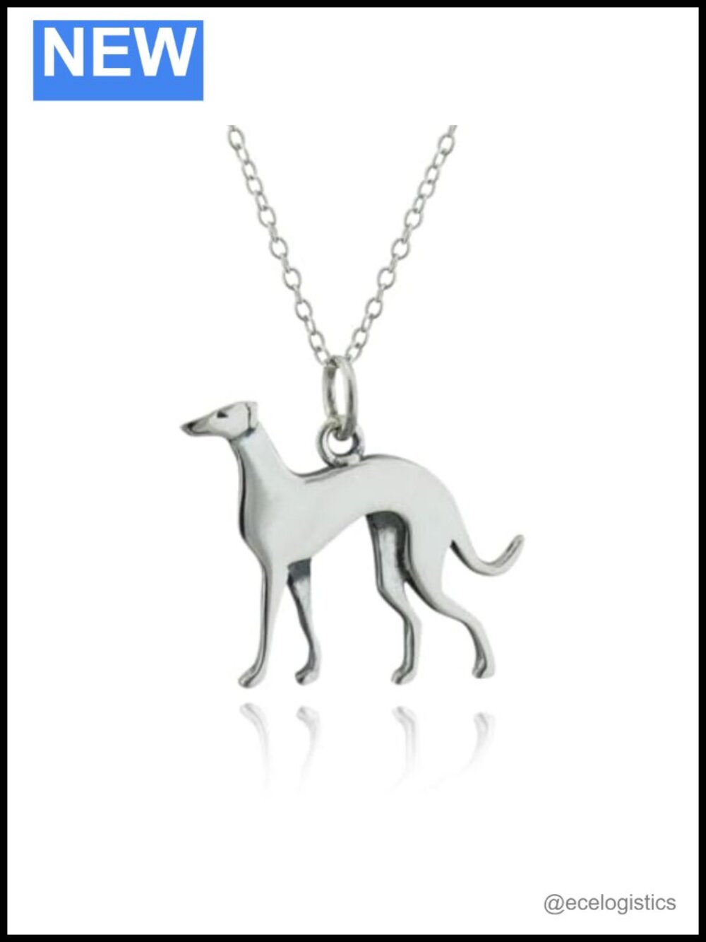Sterling Silver 3D Dog Greyhound Pendant Necklace 18" Cable Chain